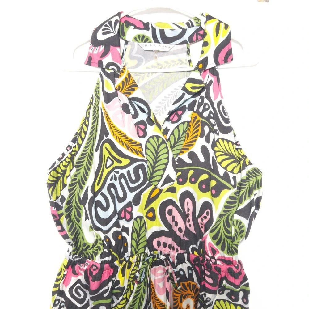 Trina Turk Caribbean Paisley Resort Cabana Halter Neck Maxi Dress Women L $358 - Picture 8 of 14